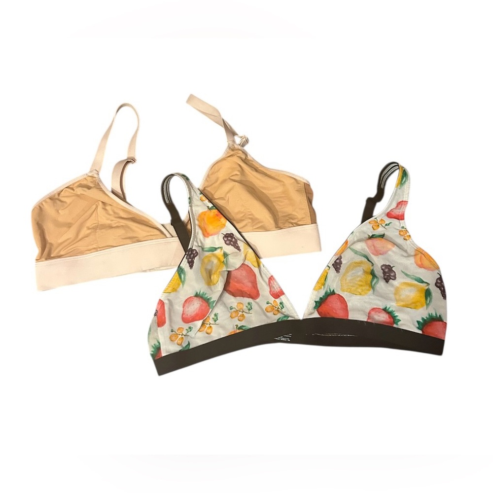 PARADE Colorful Fruit Print and Tan Bralette Set - Size Large